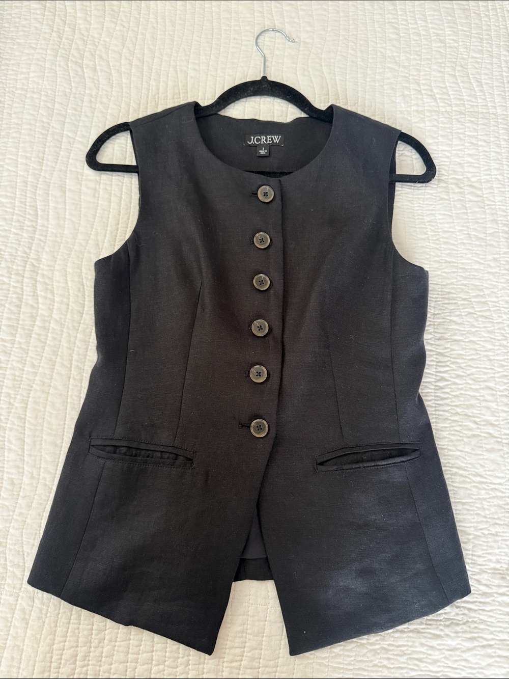 J. Crew Black Sleeveless Button-Front Vest